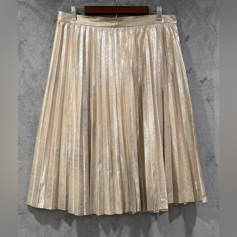 Maeve Anthropologie Pleated Midi Skirt Women’s Size Large Rose Gold Metallic